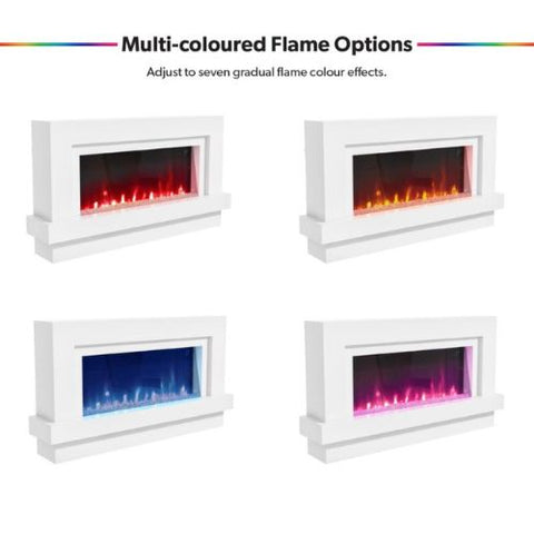 amberglo freestanding electric fire led showing multi-coloured flame options
