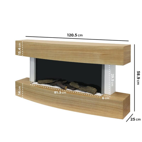 AmberGlo - 47 Inch Curved Light Oak Effect Wall Mounted Electric Fire