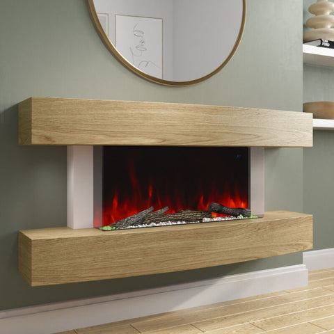 AmberGlo - 47 Inch Curved Light Oak Effect Wall Mounted Electric Fire